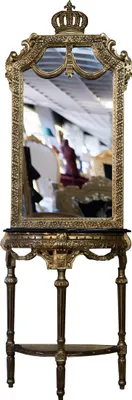 Produktbild von Pompöös by Casa Padrino Barock Spiegelkonsole mit Marmorplatte Gold / Schwarz - Pompööse Barock Spiegelkonsole designed by Harald Glööckler