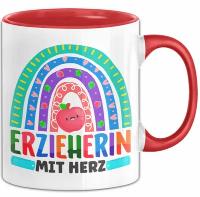 Produktbild von Erzieherin Mit Herz Tasse Lustiges Geschenk Für Erzieherin Kindergarten Frau (Rot)