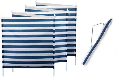 Produktbild von Windschutz Sichtschutz Sonnenschutz blau weiß gestreift 6m*1,2m, 7 Stahlstangen für Strand Camping Garten Balkon
