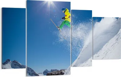 Produktbild von Bild auf Leinwand - Leinwandbild - Ski Winter Schnee Berg - 120x70cm - Wand Bild - Wanddeko - Leinwanddruck - Bilder - Kunstdruck - Wanddekoration - Leinwand bilder - Wandkunst - DL120x70-2856