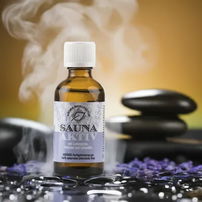 Produktbild von Klar & belebend – Sauna Aufguss Aktiv 50 ml – Lemongras, Melisse & Lavendel Saunaduft mit ätherischen Ölen Saunaaufguss Sauna Duftkonzentrat