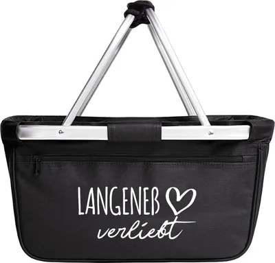 Produktbild von Huuraa Einkaufskorb Langeneß verliebt 20 Liter Black faltbarer Tragekorb Geschenkidee