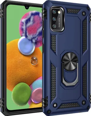 Produktbild von Mobigear Armor Ring  Samsung Galaxy A41 Hülle Hardcase Backcover Stoßfest mit Ringhalter - Blau