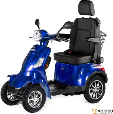 Immagine prodotto di Veleco Faster - monopattino a 4 ruote con sedile del capitano - schienale alto - 12 km/h - monopattino 1000 watt - poggiatesta - monopattino elettrico (blu)