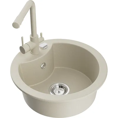 Zdjęcie produktu dla Mexen Diego zlewozmywak granitowy 1-komorowy z baterią kuchenną Duero, beżowy - 6512-69-671600-69