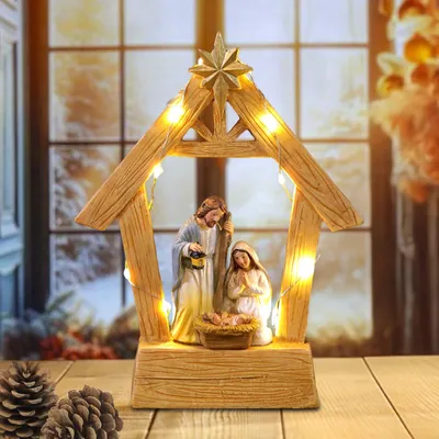 Imagen del producto de Belén con iluminación LED - Modelo de mesa - 19 x 14,5 cm - Decoración navideña - Belén de interior