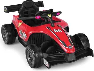 Produktbild von COSTWAY 12V Kinderauto, elektrisches Rennauto mit Fernbedienung, Federaufhängung, Sanftanlaufsystem, Musik, Licht, Elektroauto für Kinder von 3-7 Jahren, 2-5 km/h (Rot)