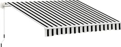 Produktbild von Manuelle Gelenkarmmarkise Markise 4M Mit Handkurbel Balkonmarkise Sonnenschutz Wandmontage Balkon Alu Weiß+Blau 395 X 245 Cm