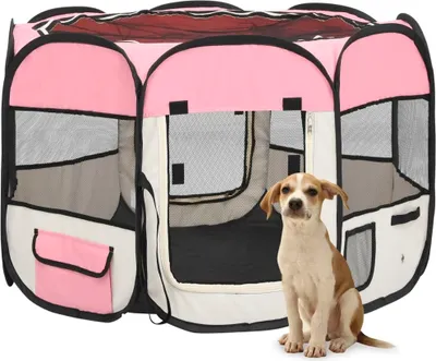Immagine prodotto di The Living Store Box pieghevole per cuccioli con borsa per il trasporto Rosa 90x90x58 cm