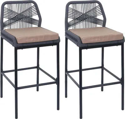 Productafbeelding van Krukken Set - Barkrukken - Bar Zitten - Decoratieve Touwvlecht - 101 cm Hoog - Antraciet Taupe