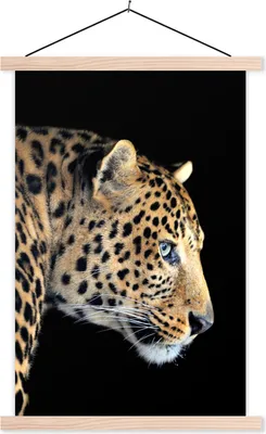 Produktbild von MuchoWow® Textilposter Leopard - Schwarz - Pelz 60x90 cm mit holzfarbenen Rahmen - Textil
