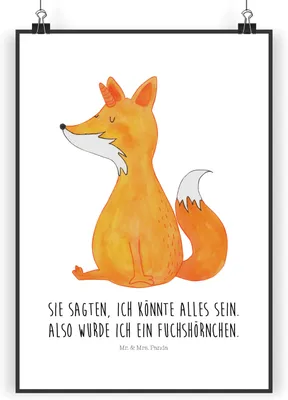 Produktbild von Mr. & Mrs. Panda Bild Einhorn Fuchs DIN A4 - Weiß - Geschenk, Unicorn, Einhörner, Füchse, wanddeko, Unicorns, Wandbild, Kunstdruck, Fuchshörnchen, drucke