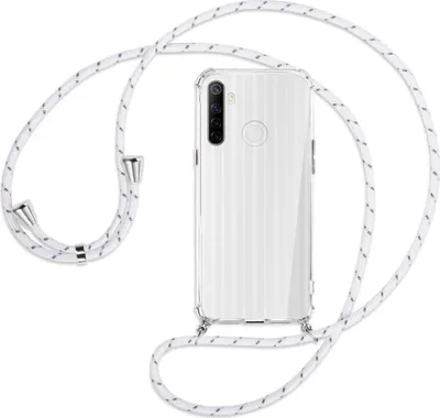 Produktbild von Handykette Backcover-Schutzhülle mit Band (Metall silberfarben) für Realme C3 - weiß/grau