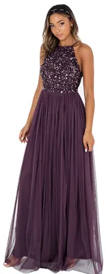 Produktbild von Maya Deluxe Damen Abendkleid Pailletten Cocktailkleid Tüllkleid Kleid Nackenband