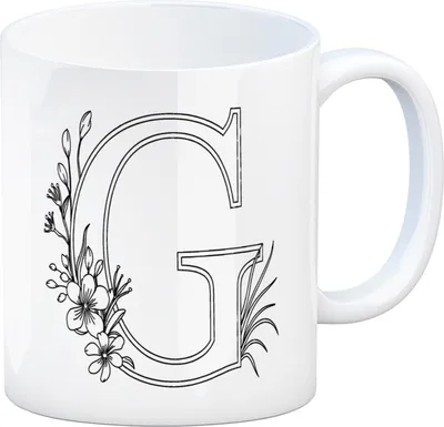 Produktbild von Floral Buchstabe G Kaffeebecher zum Ausmalen für Kunstliebhaber
