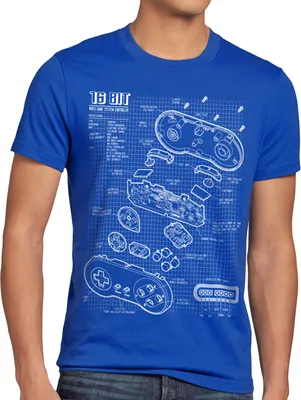 Produktbild von style3 SNES Controller Blaupause Herren T-Shirt 16-Bit Videospiel, Größe:XXXL, Farbe:Blau