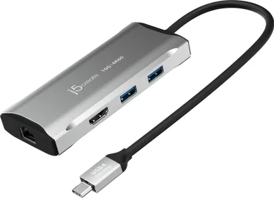 Produktbild von j5create JCD392-N 4K60 Elite USB-C® 10Gbps Travel Dock, Kabelgebunden, USB 3.2 Gen 1 (3.1 Gen 1) Type-C, 100 W, 10,100,1000 Mbit/s, Grau, Space Grey