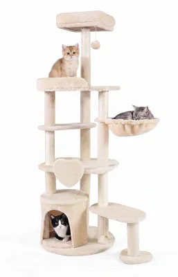 Produktbild von COSTWAY 149cm mehrstöckiger Kratzbaum, Spielturm mit Sisal-Kratzstämmen, Katzenhaus, Körbchen, Liegeplätzen & Spielzeug – Erlebnislandschaft