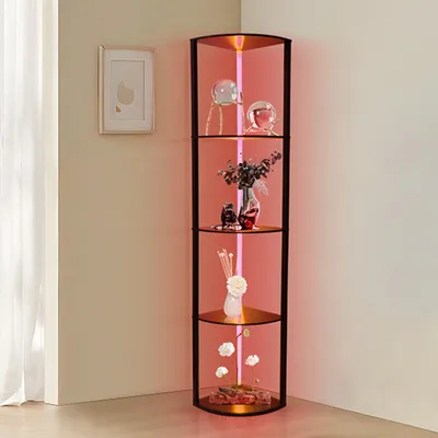 Produktbild von Eckvitrine Eckschrank mit Dimmbare LED, 4-Ebenen Eckregal Holz Fernbedienung 30x30x162cm, Fächerform-Bord, Für Wohnzimmer Flur Zimmer usw.