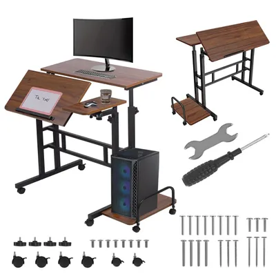 Table Roulante Portable Et Réglable Maclean - Hauteur 59-89 Cm, Double Plateau Inclinable, 30 Kg De Charge
