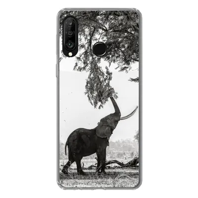 Produktbild von MuchoWow® Handyhülle Schutzhülle Hülle für Huawei P30 Lite Elefant - Baum - Tiere - Schwarz und weiß Silikon Softcase Handy Hülle - Handyhülle