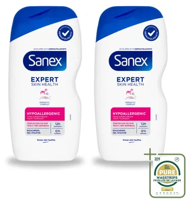 Productafbeelding van 2 x Sanex Expert Skin Health Hypoallergene Douchegel - 400 ml - Voorraadverpakking - 2 stuks