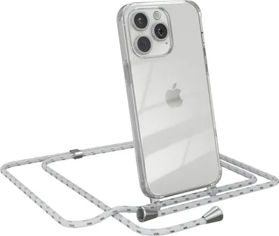Produktbild von EAZY CASE Handykette kompatibel mit Apple iPhone 15 Pro Max, Handyhülle mit Umhängeband, Handykordel, Schutzhülle Clear, Band in Weiß