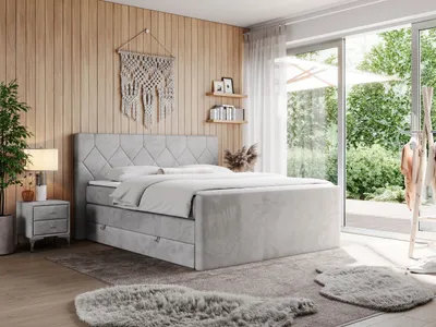 Produktbild von Boxspringbett mit Doppelmatratzen, zwei Bettkästen, Topper, fur Schlafzimmer - KING EIGAR - 140x200cm - Hellgrau - H3