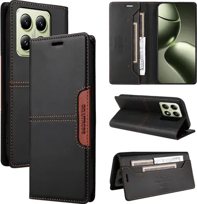 Obrázek produktu pro Pouzdro pro Xiaomi 14T, kožené flipové peněženkové pouzdro s přihrádkou na karty a stojánkem Černý
