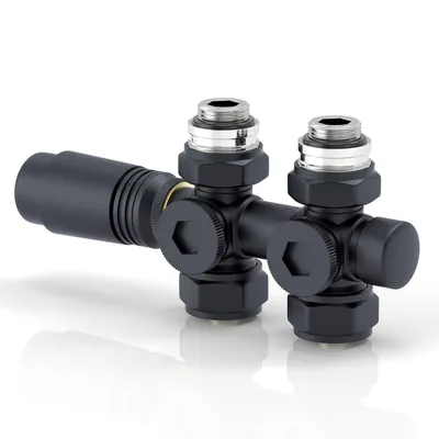 Produktbild von S'AFIELINA Heizkörper Anschlussgarnitur Multiblock Set Heizkörper 15mm/16mm, Anthrazit, Messing,G 1/2" Gewinde,Für Eckmontage und Durchgangsform