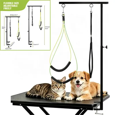 Immagine prodotto di Tavolo pieghevole per la toelettatura dei cani, con morsetto da tavolo, regolabile in altezza fino a 106 cm, dotato di guinzaglio per la toelettatura e pettorina antiscivolo. Adatto per cani di piccola e media taglia. Colore: nero