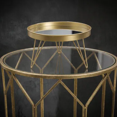 Produktbild von Aufbewahrungsbox aus goldenem Metall mit verspiegeltem Deckel, Ø cm 31x18