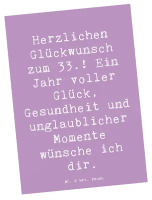 Produktbild von Mr. & Mrs. Panda Postkarte Spruch 33. Geburtstag Wünsche - Lavendeltraum - Geschenk, Grußkarte, Happy Birthday, Alter, Ansichtskarten, Postkarten, herzliche Grüße, Glück