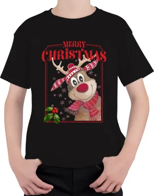 Produktbild von Merry Christmas Rentier Rudolf - Weihnachten Weihnachtsgeschenk Christmas Uni Kinder T-Shirt, Schwarz, 152