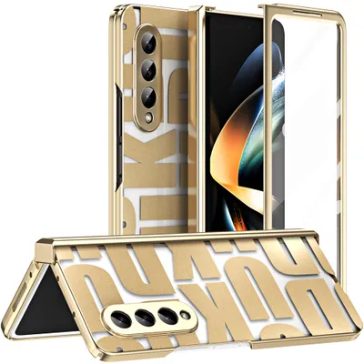 Obrázek produktu pro Pouzdro pro Samsung Galaxy Z Fold 3 5G, galvanizované průhledné pouzdro s ochranou displeje a pantu Zlato