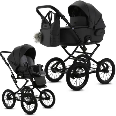 Produktbild von Knirpsenland Retro Style 2.0 Kombi Kinderwagen mit Babywanne und Sportwagenaufsatz 2in1 Anthrazit