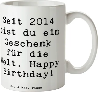 Produktbild von Mr. & Mrs. Panda Teetasse Spruch 2014 Geburtstag Geschenk - Weiß - Alter, liebevolle Worte, Kaffeetasse, seit, Keramiktasse, besondere Person, Geburtstagsgeschenk, Becher