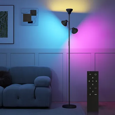 Produktbild von HOMCOM Stehlampe Wohnzimmer Dimmbar mit Leselampe, Stehleuchte RGB Farbwechsel