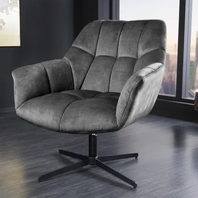 Produktbild von riess-ambiente Drehbarer Sessel PAPILLON grau Samt schwarz Metall höhenverstellbar mit Armlehne Lesessel Relaxsessel