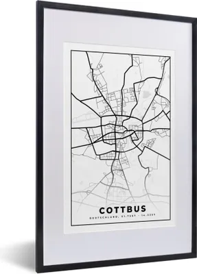 Produktbild von MuchoWow® Gerahmtes Poster Cottbus - Karte - Stadtplan - Wegbeschreibung 40x60 cm - Poster mit Schwarzem Bilderrahmen Wandposter Rahmen Foto Bilder - Poster in Rahmen