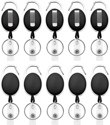 Produktbild von 10 Karabinerhaken mit Ausziehrolle, 60 cm Länge, schwarz, für Ausweiskarten