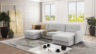 Produktbild von S-STYLE MÖBEL - Lento Wohnlandschaft mit Schlaffunktion und Bettkasten aus Silber Luxusmicrofaser, B/T/H: 311 cm/ 147 cm/ 83 cm