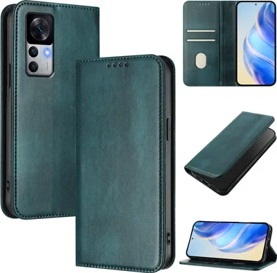 Produktbild von Handyhülle für Xiaomi 12T / 12T Pro, Vintage Leder RFID Schutz Kartenfach Standfunktion Magnetische Klapphülle Grün