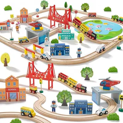 Imagen del producto de Tren de madera – Set de 110 piezas, tren de madera para niños, a partir de 3 años