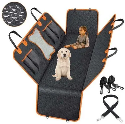 Produktbild von Hundedecke für den Rücksitz, 4-faches Auto-Decken für Hunde, mit Seitenbeschutz und Beobachtungsfenster, wasserdicht, antischleppend, Sicherheitsgurt, für Auto, LKW, SUV, 137 x 147 cm