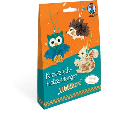 Produktbild von URSUS Kreuzstich-Holzanhänger Waldtiere, Tiere, Mehrfarbig, 3 Stück(e)