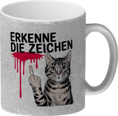 Produktbild von Katze mit Mittelfinger Erkenne die Zeichen Glitzer-Kaffeebecher