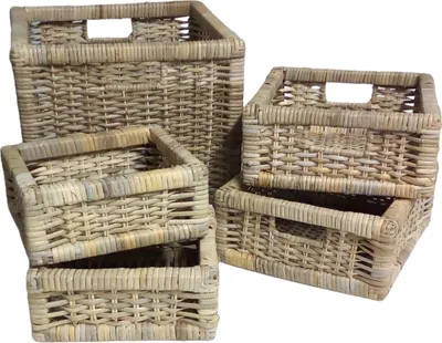 Image de Set de 5 paniers en rotin Panier d'étagère Panier d'armoire Panier de rangement Rattan Box Paniers