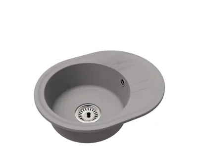 Produktbild von Granitspüle Einbecken Oval BELLA – Grau mit Einbeckensiphon Chrom