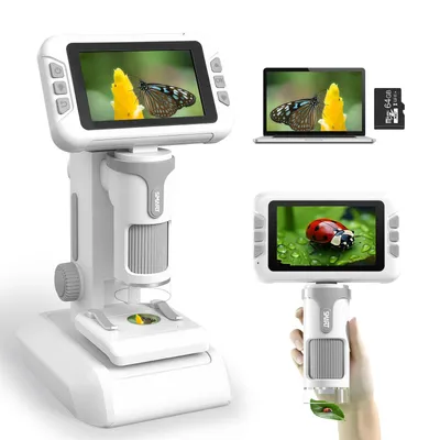 Produktbild von Mikroskop für Kinder, Digitales Mikroskop mit 4 Zoll LCD-Display und 1600X Große Vergrößerung, Microscope for Kids mit 32GB Speicherkarte